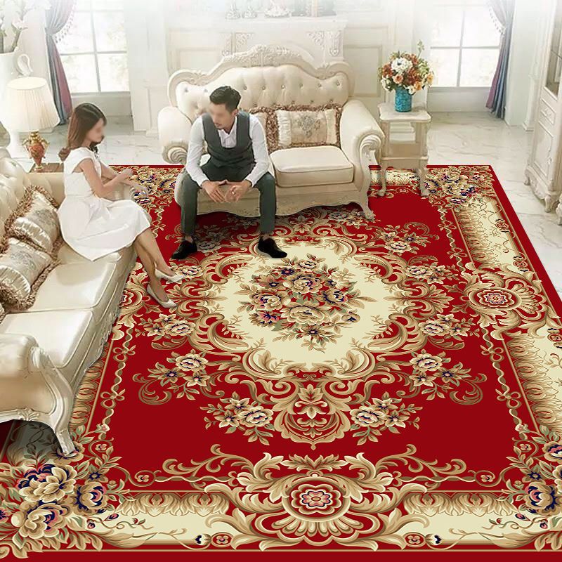 Vintage Washable Rug Classic Floral Design Rug Polyester Anti-Slip Carpet for Home Decor