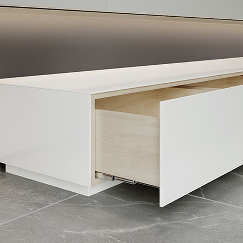 White Media Console Contemporary Stone TV Stand Console with Drawers