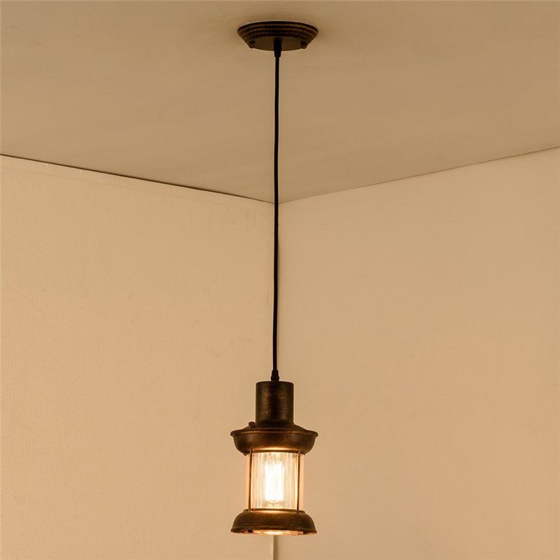 Lantern Restaurant Pendulum Light Country Style Clear Glass 1 Bulb Bronze Pendant Light Fixture