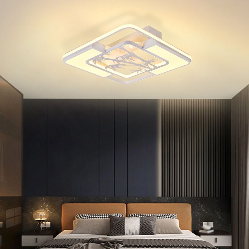 LED Matte White Ceiling Fan Geometric Modern Fan Lighting Fixture