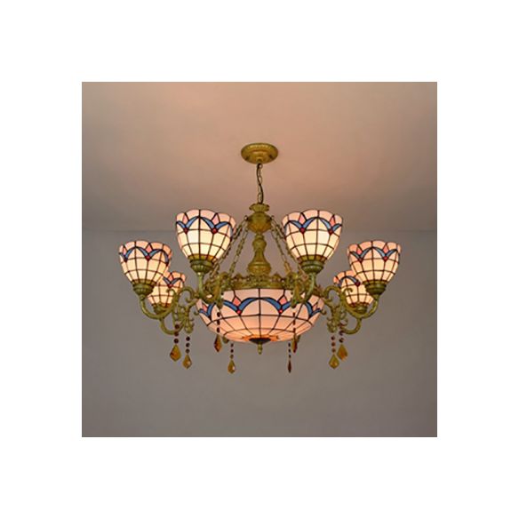 9 lumières Lumières Suspension Lumière Rustique Vétonnage Rustique Lumière de lustre en tulipe avec cristal en blanc pour chambre à coucher