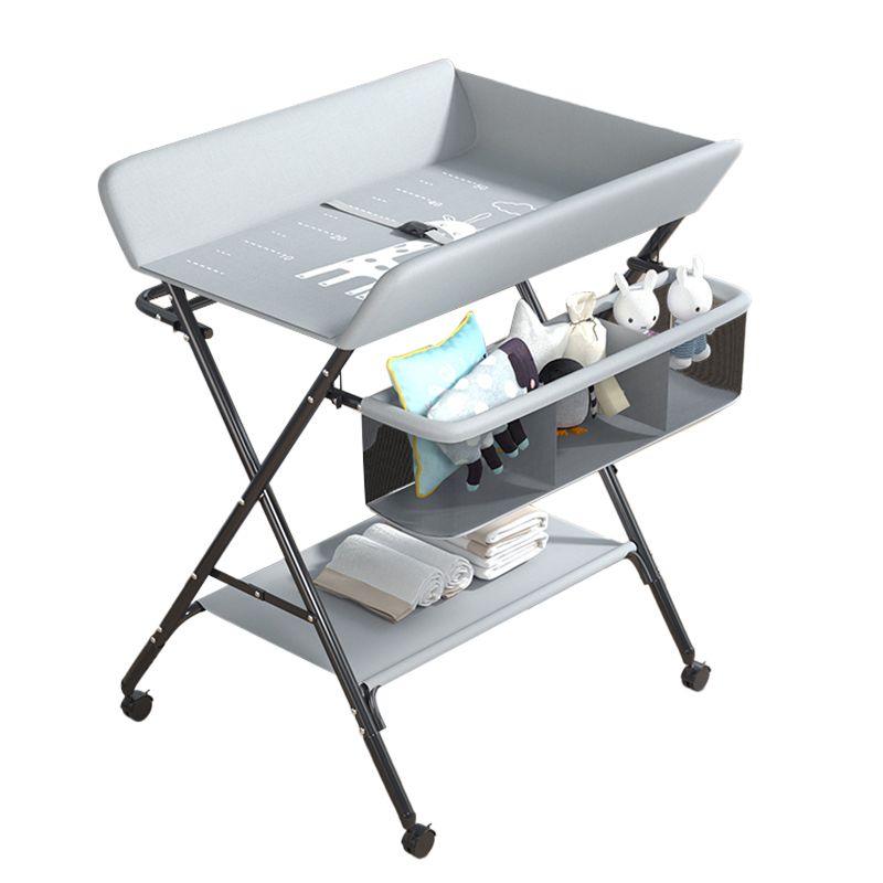 Modern 2-in-1 Changing Table with Changing Pad Metal Folding Baby Changing Table