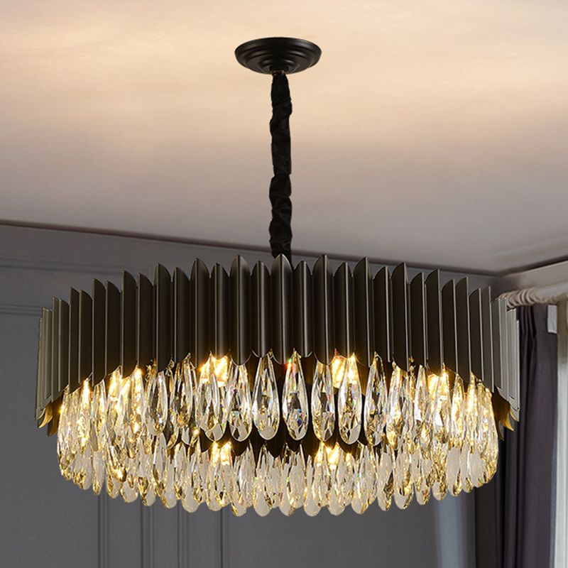 Pendante noire Light Modern Style Metal Crystal Chandelier Lumière pour le salon