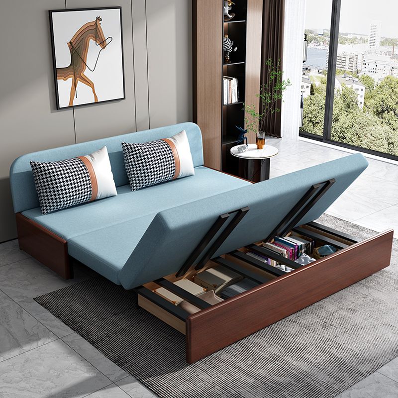 Contemporary Armless Tight Back Cotton Blend Sofa Bed in Blue