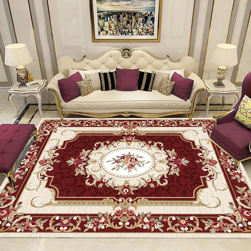 Colorful Floral Pattern Rug Multicolor Retro Indoor Rug Polyester Machine Washable Non-Slip Backing Carpet for Sitting Room