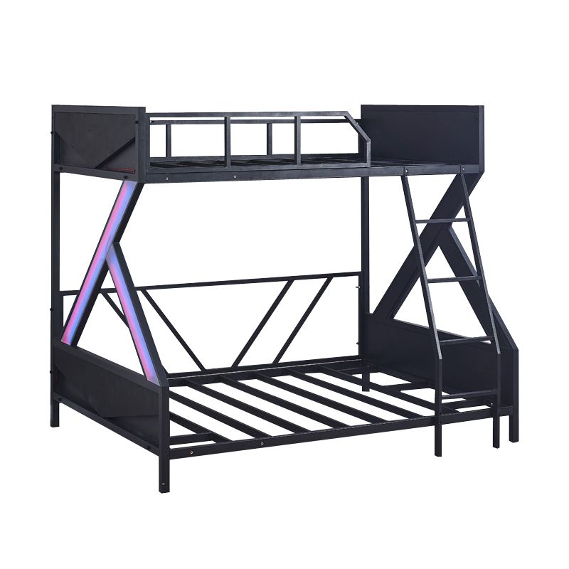 Contemporary Bunk Bed Metal Black with Guardrail No Theme Slat Headboard