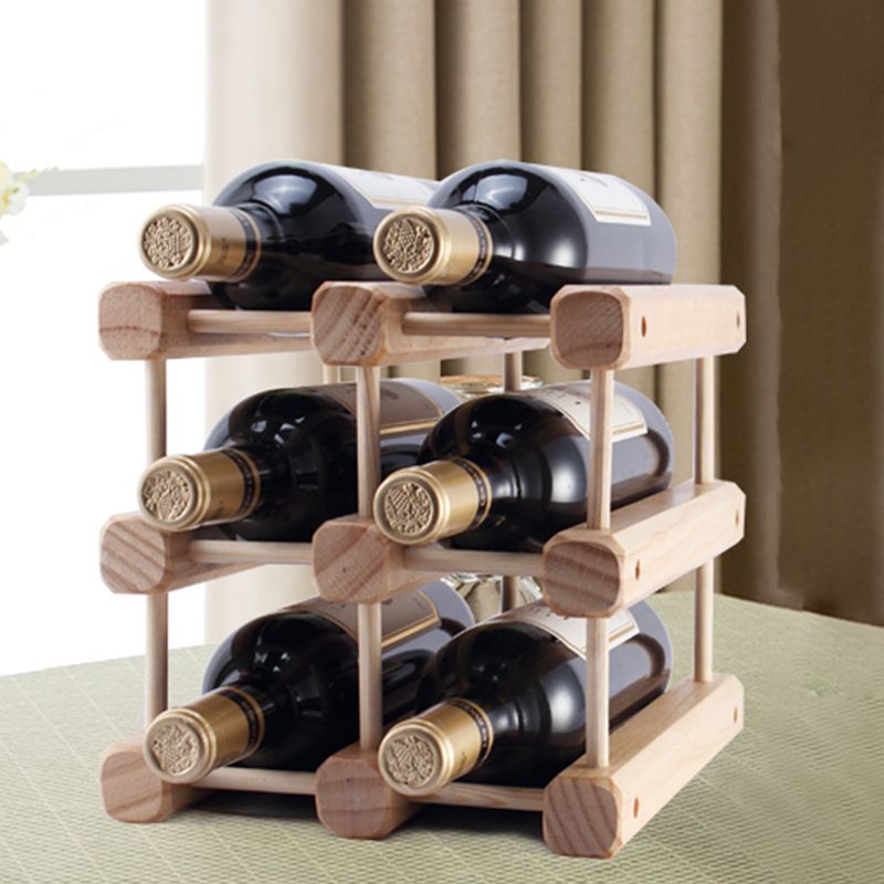 Solid Wood Bottle Rack in Natural Wood Pine Bottle Holder Modern 10.2"W