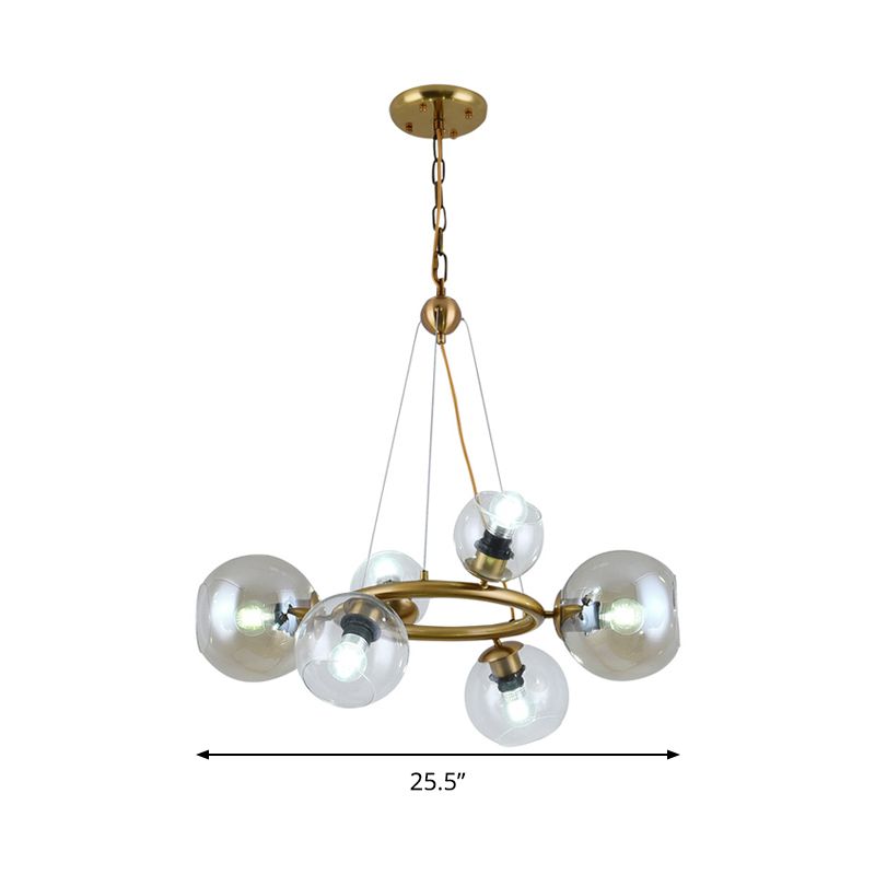 Gold Spherical Pendant Chandelier Contemporary 6/9 Heads Clear Glass Ceiling Hanging Light