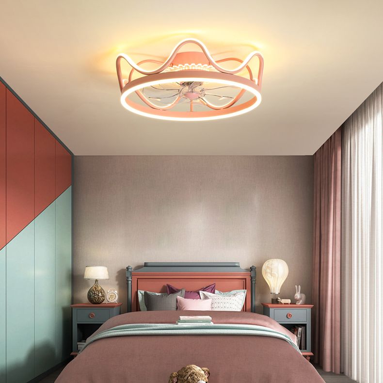 Crown Shape Ceiling Fan Light LED Ceiling Mount Lamp with Acrylic Shade for Bedroom