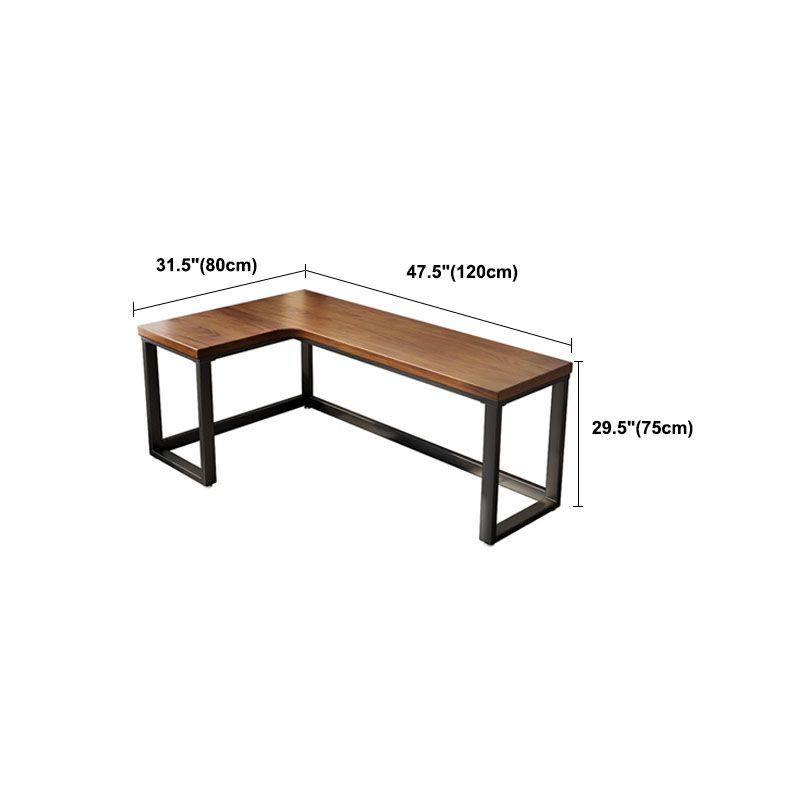 Modern Pine Wood Office Desk Brown L-Shape Task Desk for Home and Office