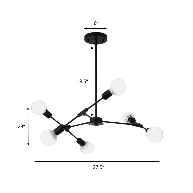 Iluminación de lámpara de araña negra/dorada metálica bombilla desnuda 6/8 luces de estilo de techo de estilo industrial para dormitorio