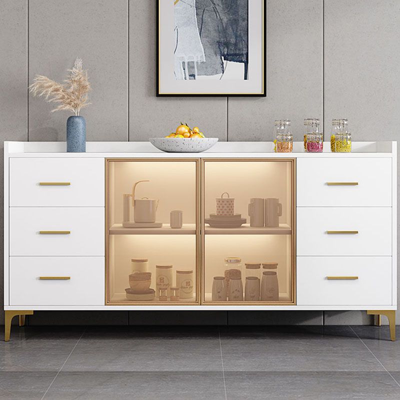 Glam Engineered Wood Sideboard Adjustable Shelving Credenza with Drawer for Living Room