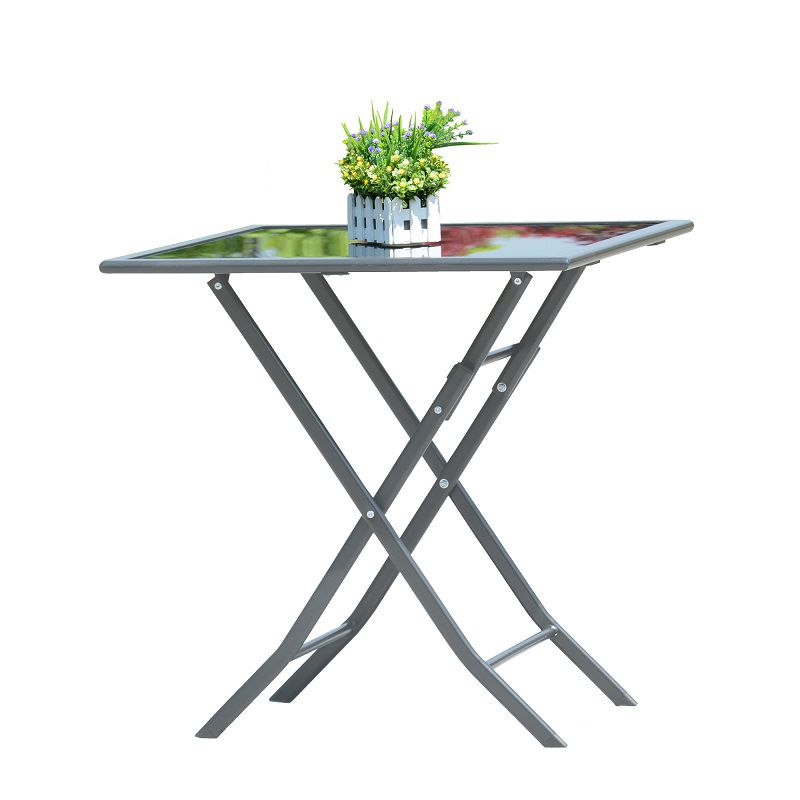 Modern Glass Patio Table Scratch Resistant Dining Table with Metal Base