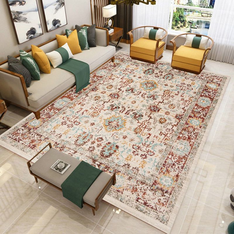 Multicolor Vintage Area Carpet Polyester Ethnic Pattern Indoor Rug Easy Care Carpet for Living Room