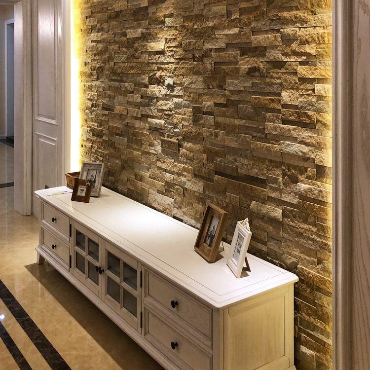 Rectangle Engineered Stone Tile Fire Resistant Stacked Stone Wall Tile