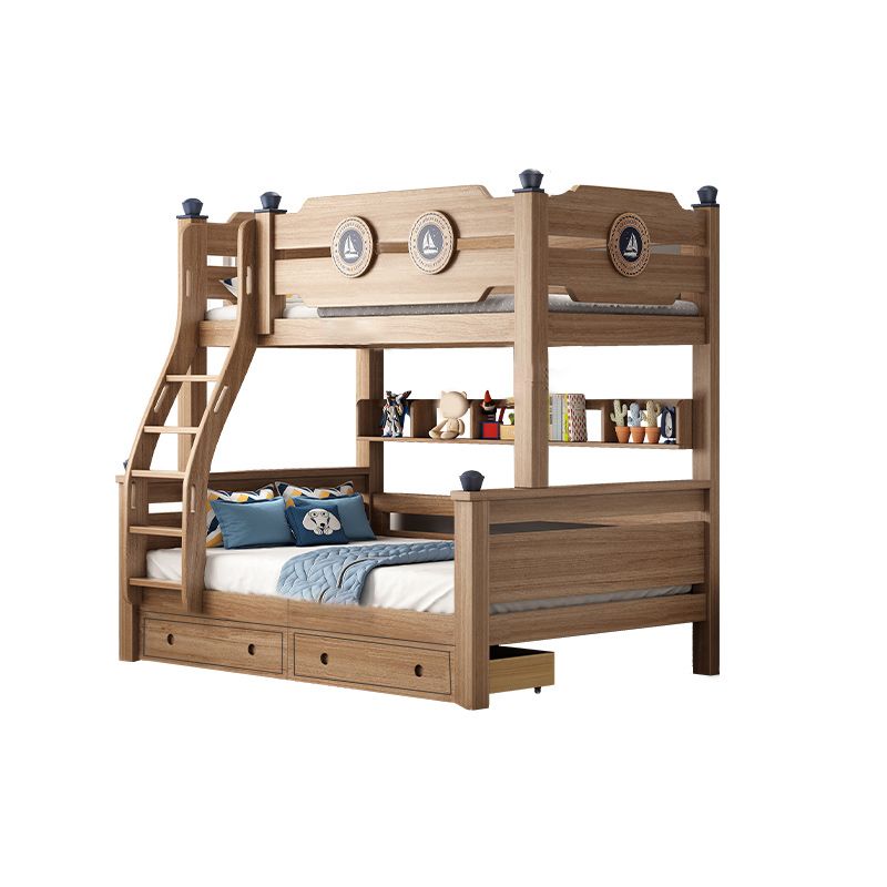 Mid-Century Modern Bunk Bed Gender Neutral Solid Wood Storage Kids Bed