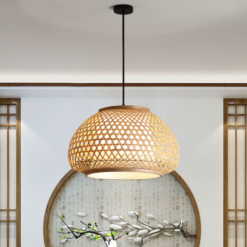 Lampe suspendue du pendentif globe avec room Shade Asia Style 1 Light suspendu au plafond Lanterne en beige