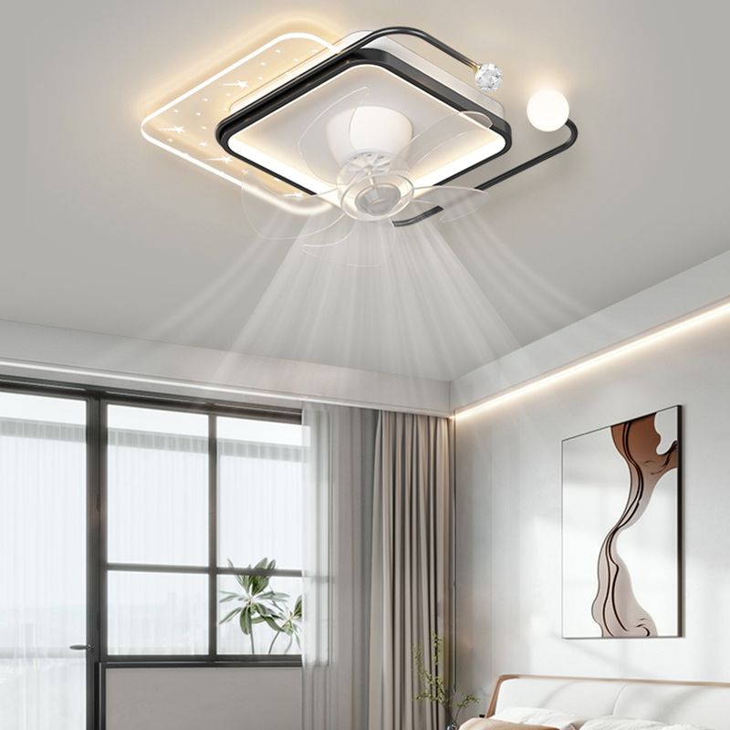 Modern LED Ceiling Fan Fixture Geometric Metal Fan Lighting with Crystal Accent