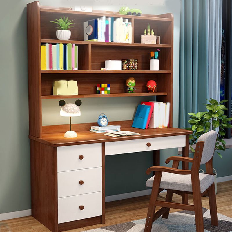 Solid Wood Kids Desk Writing Desk 23.6"W Kids Desk with Bookshelf