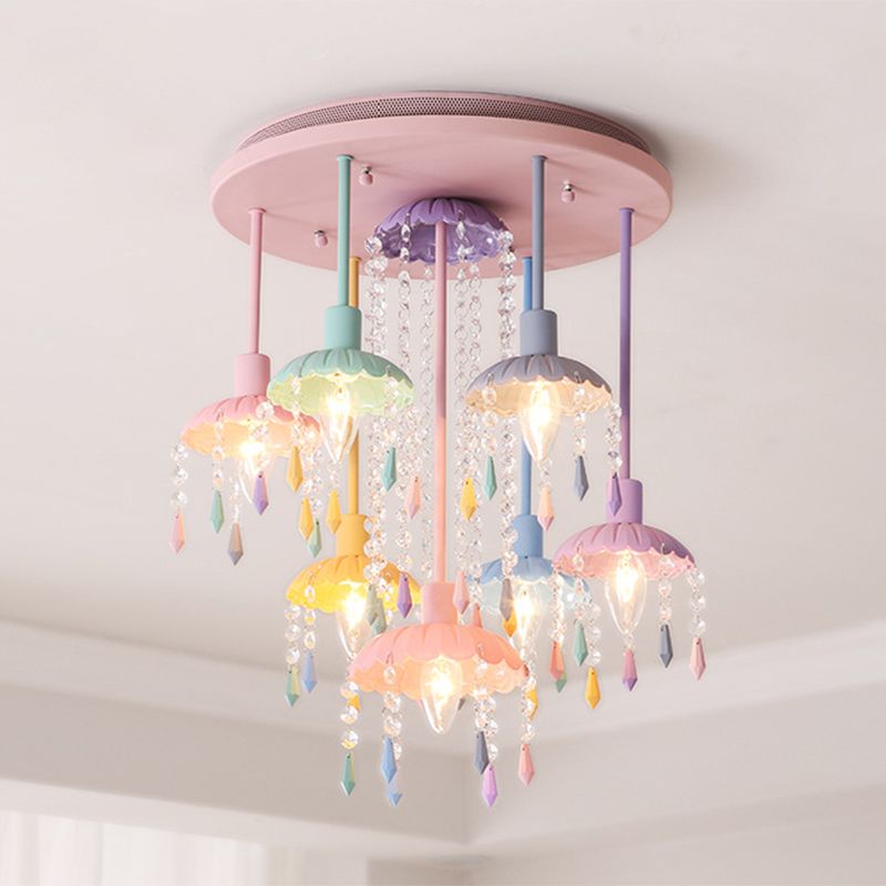 Umbrella Glass Pendant Lighting Fixture Macaron Pink Hanging Pendant Light for Kids Bedroom