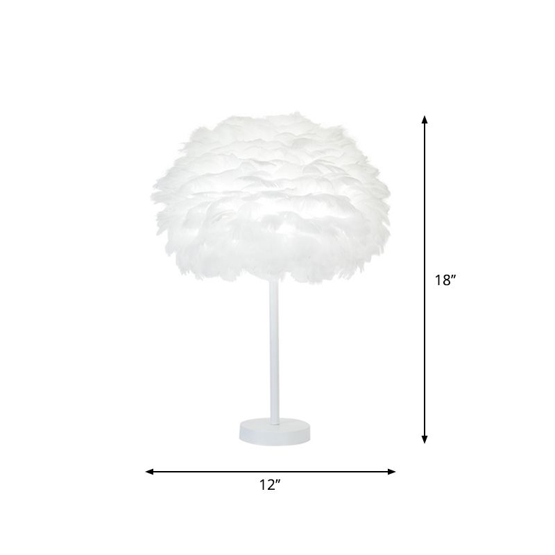 Layered Feather Night Lamp Minimalist 1-Head White Oval Table Lighting, 12"/16" Width