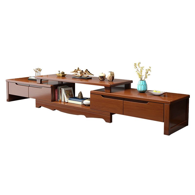 Scandinavian Rubber Wood Media Console Open Shelving TV Stand with Drawers