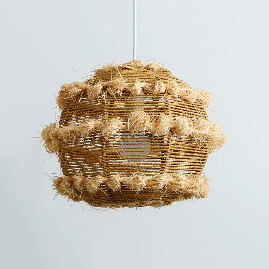 Rattan Globe Hanging Light over Table Rustic 1-Head Pendant Luminaire in Beige/Black