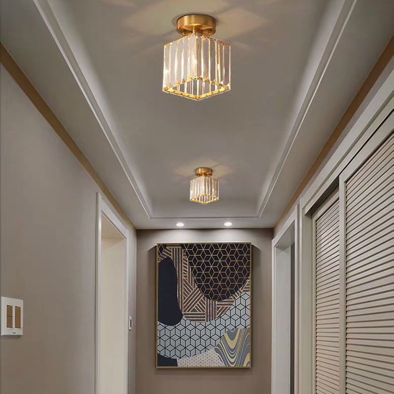 Modern Style Flush Mount 1 Light Crystal Ceiling Light in Gold for Aisle