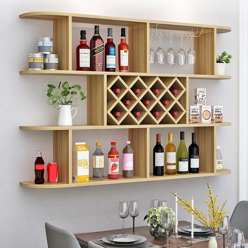 Wood Wall Mounted Modern Wine Rack Wine Stemware Holder for Kitchen