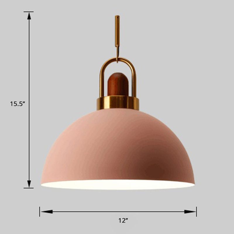 Bowl Shaped Hanging Lamp Nordic Metal 1-Light Restaurant Ceiling Pendant with Arc Handle