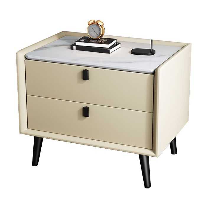 Modern Bedside Night Table Stone Top Nightstand with 2-drawers