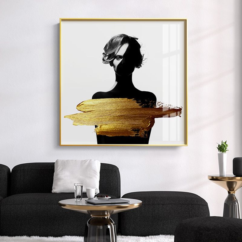 Woman Figure Canvas Modern Style Textured Girls Bedroom Wall Art Print in Dark Color