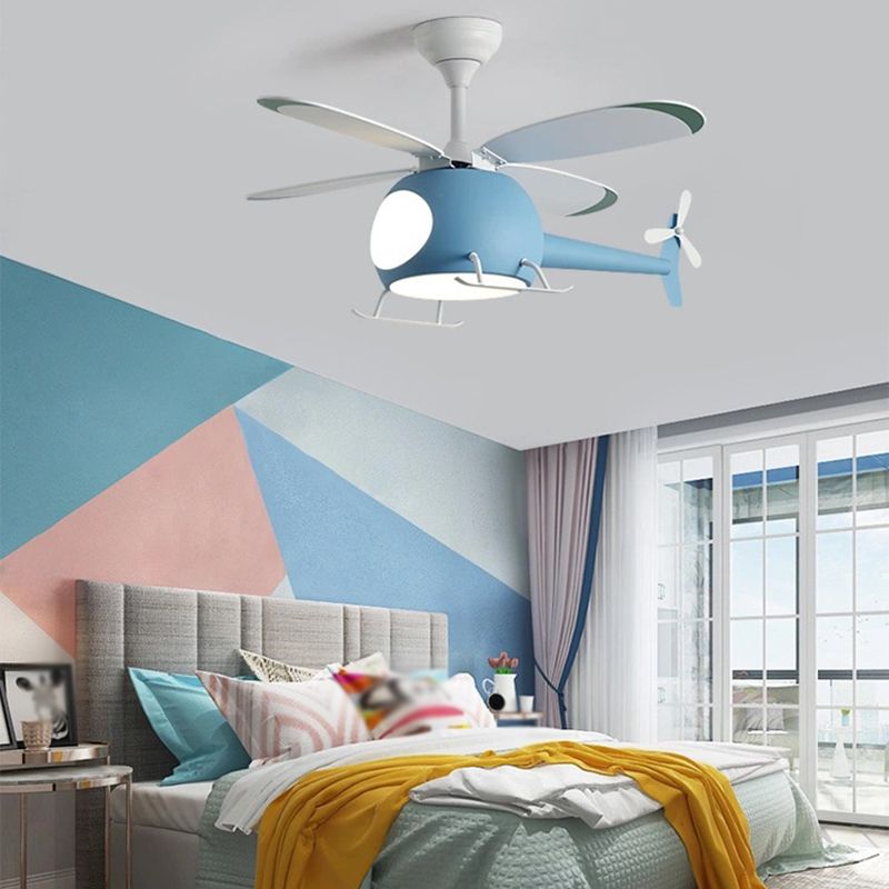 Nordic Style Ceiling Fan Lamp Helicopter Shape Ceiling Fan Light for Children's Room