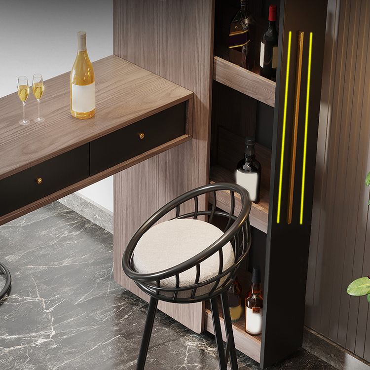 Modern Wood Bar Table with Lockers and Wine Cabinet for Living Room