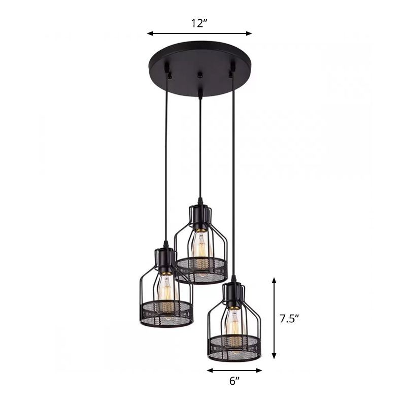 Cadre de bouteille à 3 lumières multi-pendentif Rustique Black Fer Plafond Light pour salle à manger