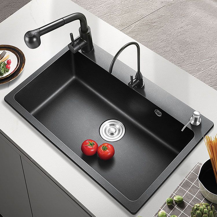 Black Quartz Sink Overflow Hole Detail Overflow Hole Kitchen Sink with Faucet