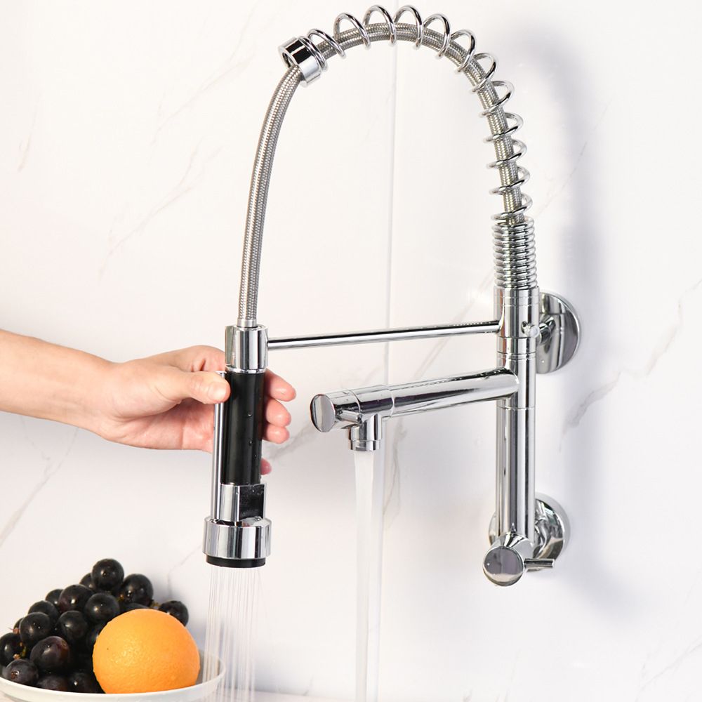 Modern Kitchen Faucet Spring Spout 1-Hole Bar Faucet in Silver