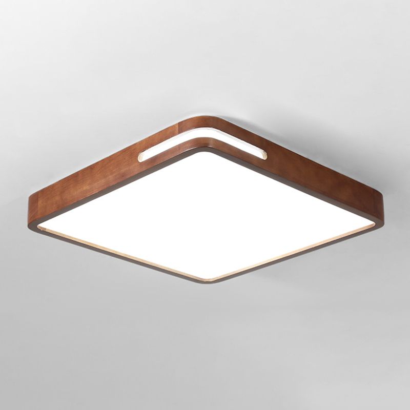 Japanese Rectangle Ceiling Light Wood LED Flush Mount Light in Brown for Living Room