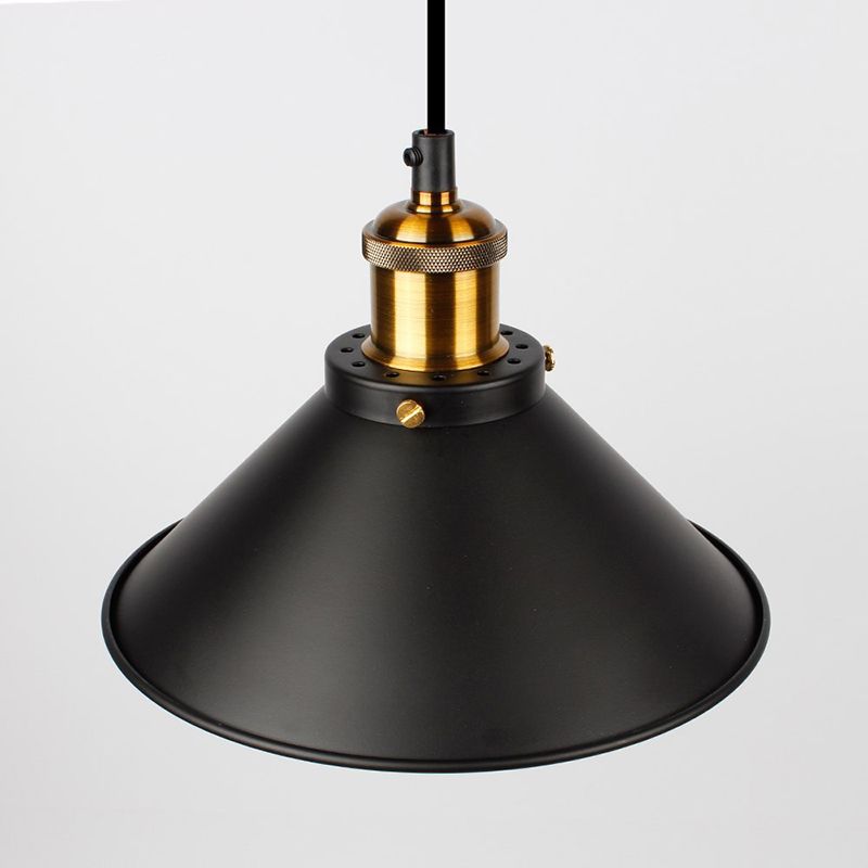 Black 1 Luci a soffitto a sospensione leggera Luci a sospensione a forma di cono in metallo industriale