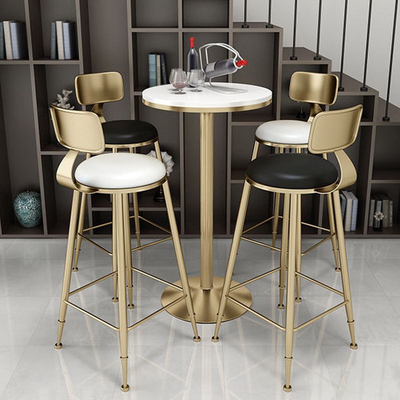 Glam Iron Bar Dining Table Faux Marble Gold Indoor Bistro Table with Single Pedestal