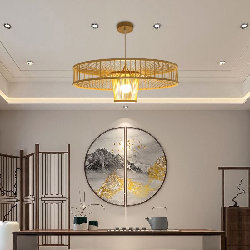 Drum Hanging Pendant Light Chinese Bamboo Pendant Light Fixtures for Living Room