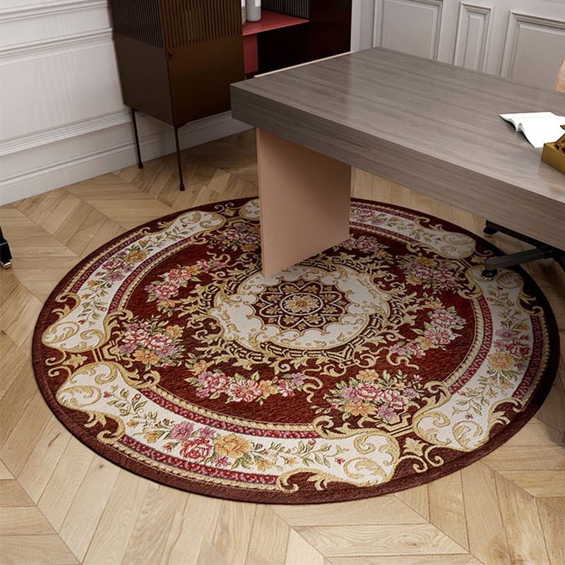 Vintage Floral Pattern Rug Multi-Colored Polyster Indoor Rug Non-Slip Backing Machine Washable Easy Care Carpet for Room