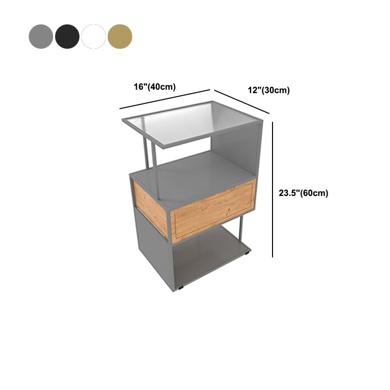 Industrial Lower Shelf Nightstand Glass Bedside Cabinet with Drawer for Bedroom