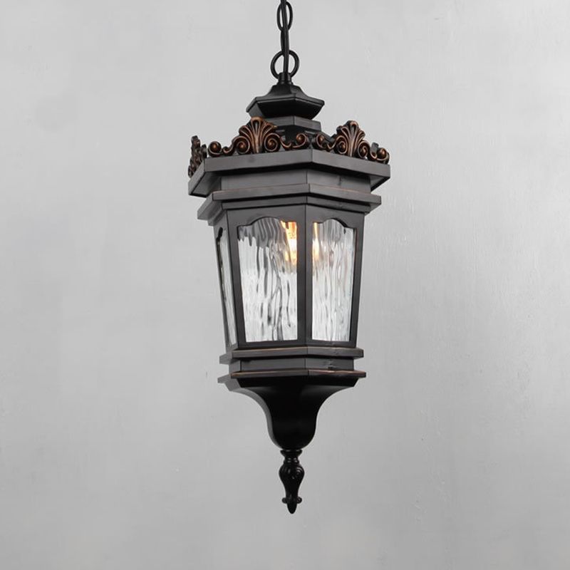 Water Glass Lantern Pendant Ceiling Light Classic 1 Head Corridor Down Lighting in Black