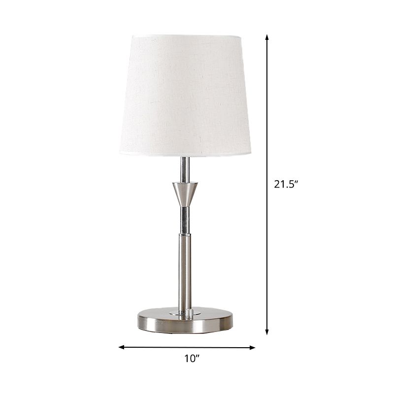 Barrel Desk Light Modern Fabric 1 Bulb Night Table Lamp in White with Metal Base