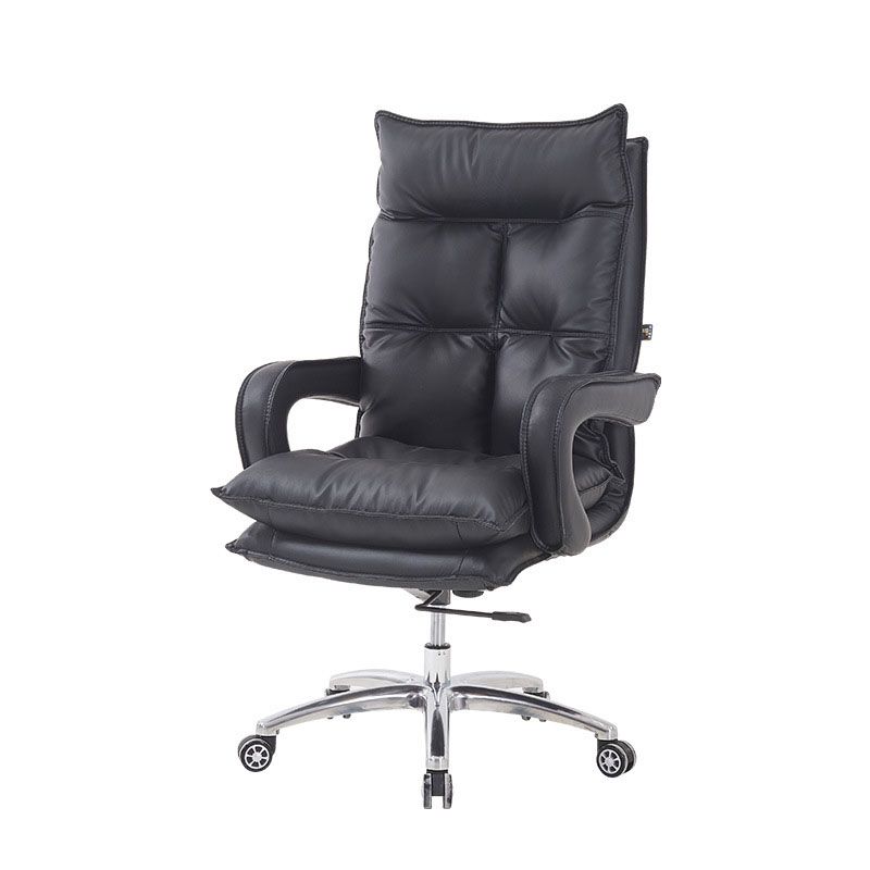 Modern Style Leather Task Chair with Silver Base Executive Swivel Office Chair