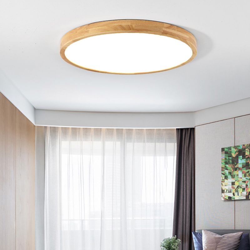 Geometric Shape Wood Flush Light Modern Style 1-Light Flush Mount Ceiling Lights in Brown