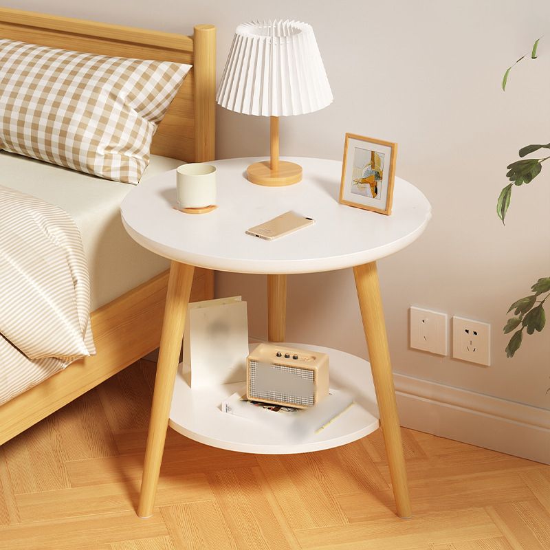 Round Modern Nightstand Imitation Wood Open Storage Night Table with Legs