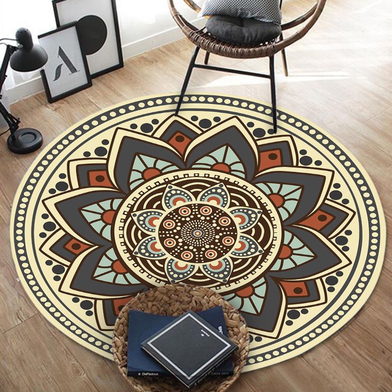 Casual Floral Print Rug Grey and Yellow Vintage Rug Flannel Non-Slip Backing Washable Carpet for Living Room