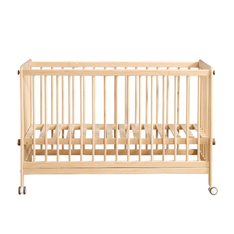 2-in-1 Folding Wooden Crib Natural Baby Crib with Mattress and Casters